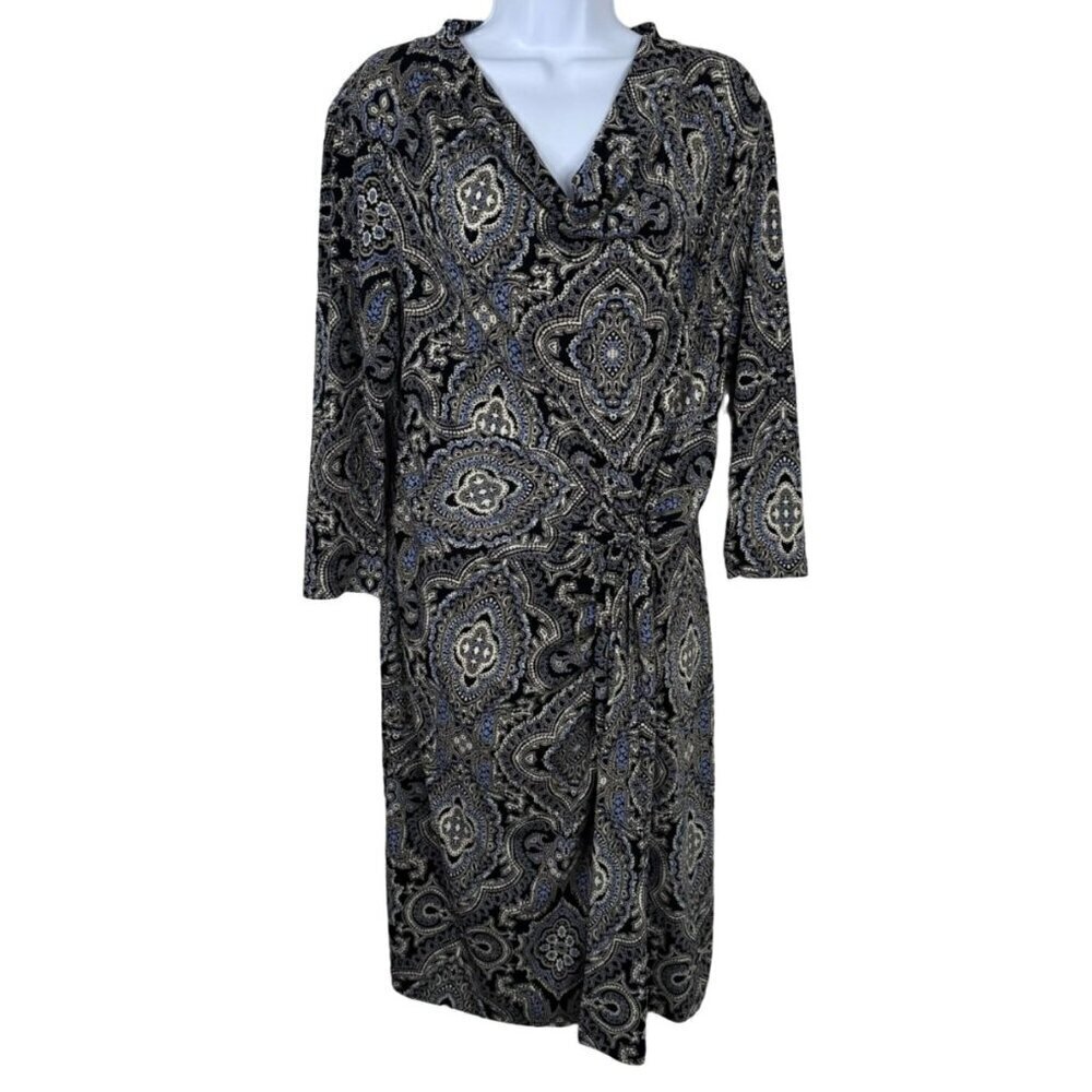 Antonio Melani Midi Multicolor Cowl Neck Career Dress 3/4 Sleeve Size Large EUC